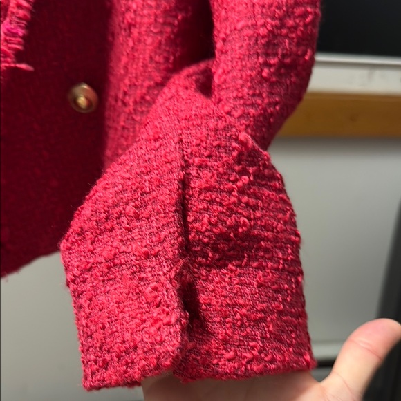 Zara Women's Dark Pink Tweed Jacket - Picture 6 of 10